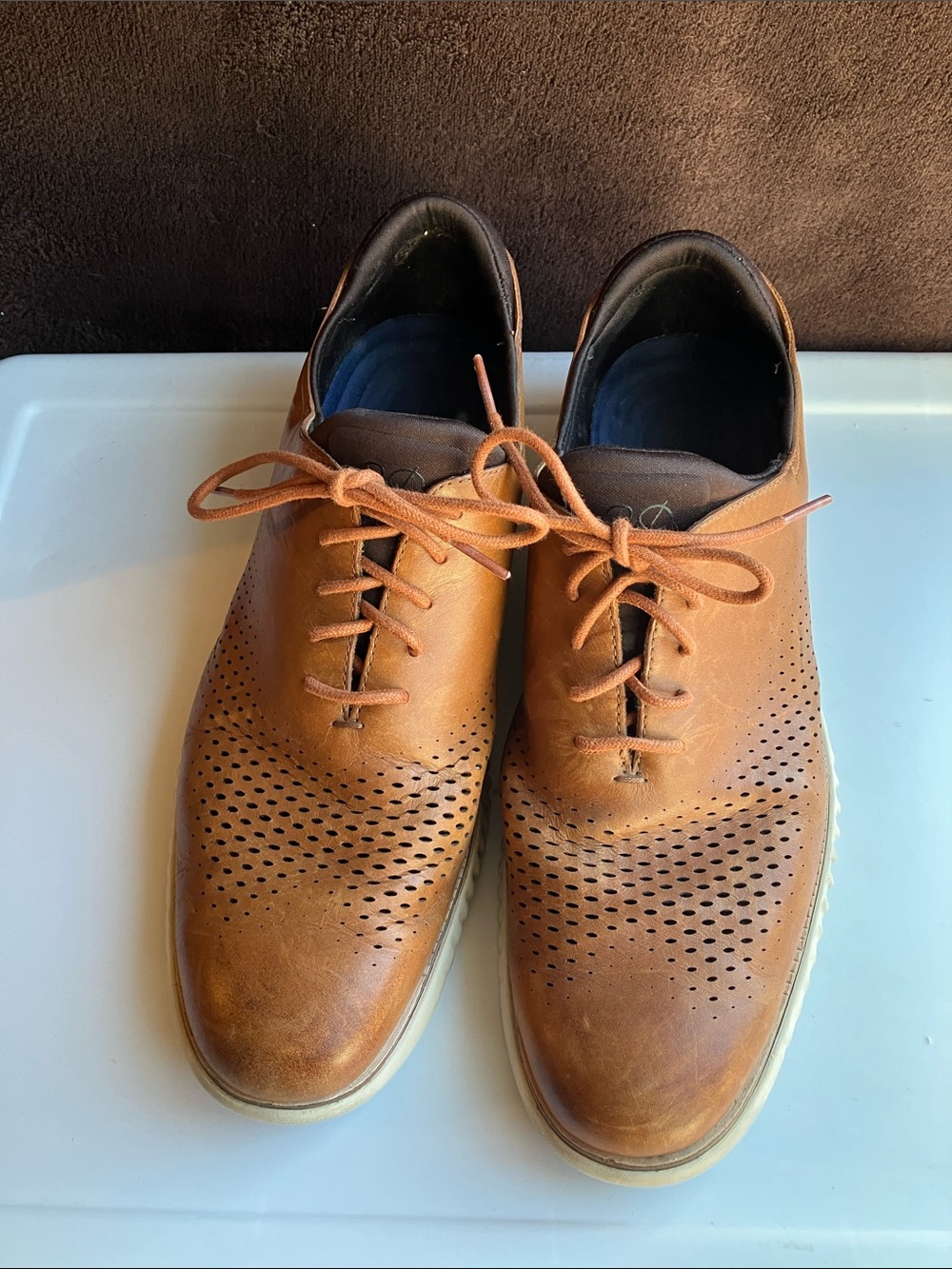 Cole Haan 2.ZERØGRAND Laser Wingtip perforated leather Oxfords tan Grand.OS